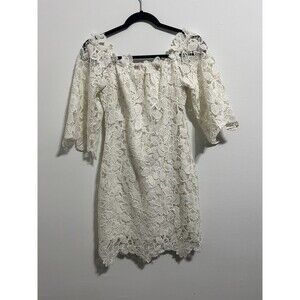 ASTR The Label White Lace Off-Shoulder Dress Women’s M – Floral Crochet Overlay
